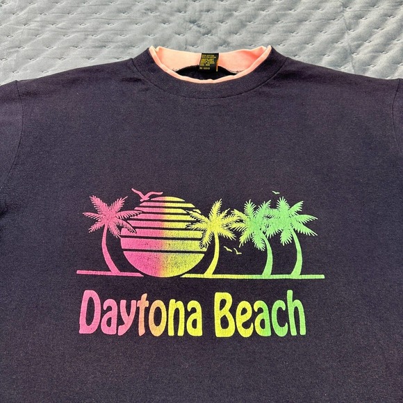 VINTAGE 90s Surf Shirt Adult Extra Large Black Pink Single Stitch Daytona Beach - Picture 3 of 13